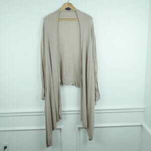 Long Tall Sally M L Open Cardigan Boho Asymmetric Lagenlook Topper Beige Sweater